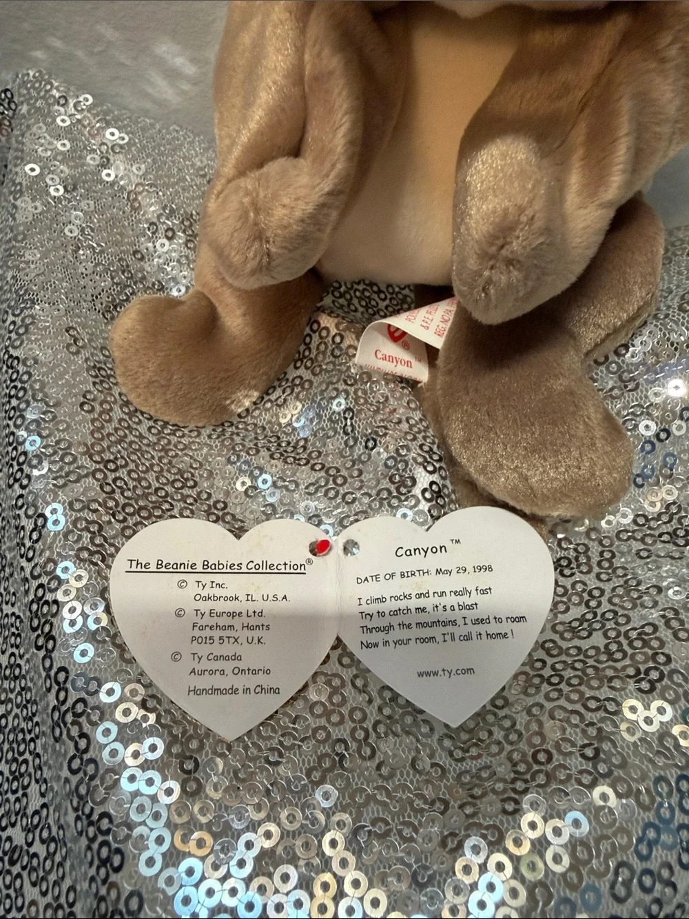 Ty Canyon the Cougar Beanie Baby in Tan and Cream - Tag Detached
